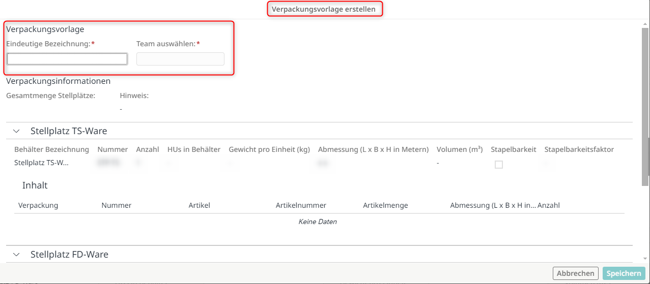 Details bei der Erstellung einer Vorlage