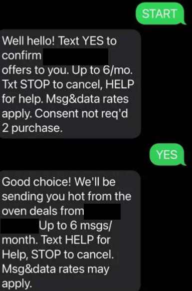 Example of opt-in text message