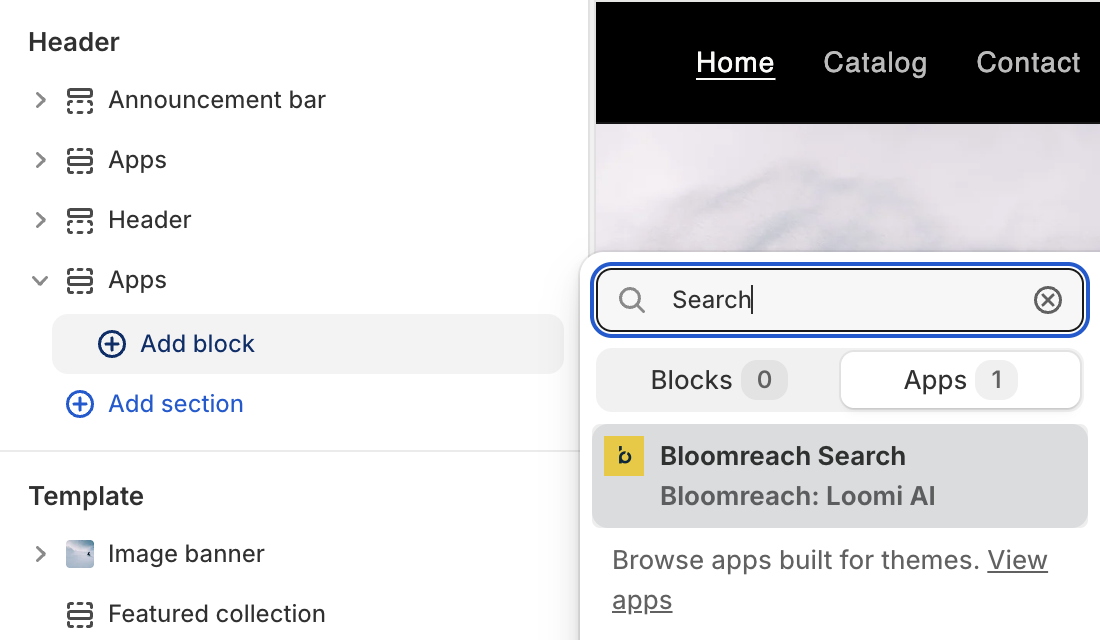 Add Loomi AI search to your Shopify template.