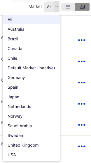 Screenshot of the Market selector used to filter the catalog item list.