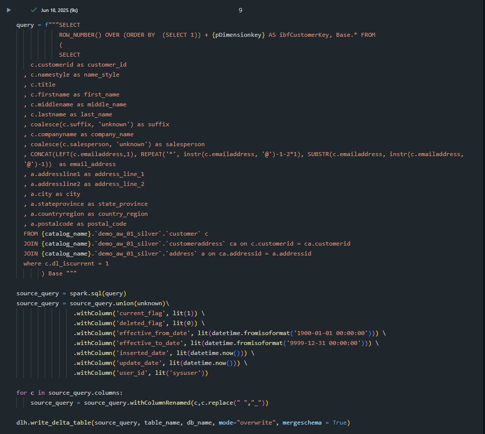 Joining the customer table with customeraddress and address to build dim_customer.