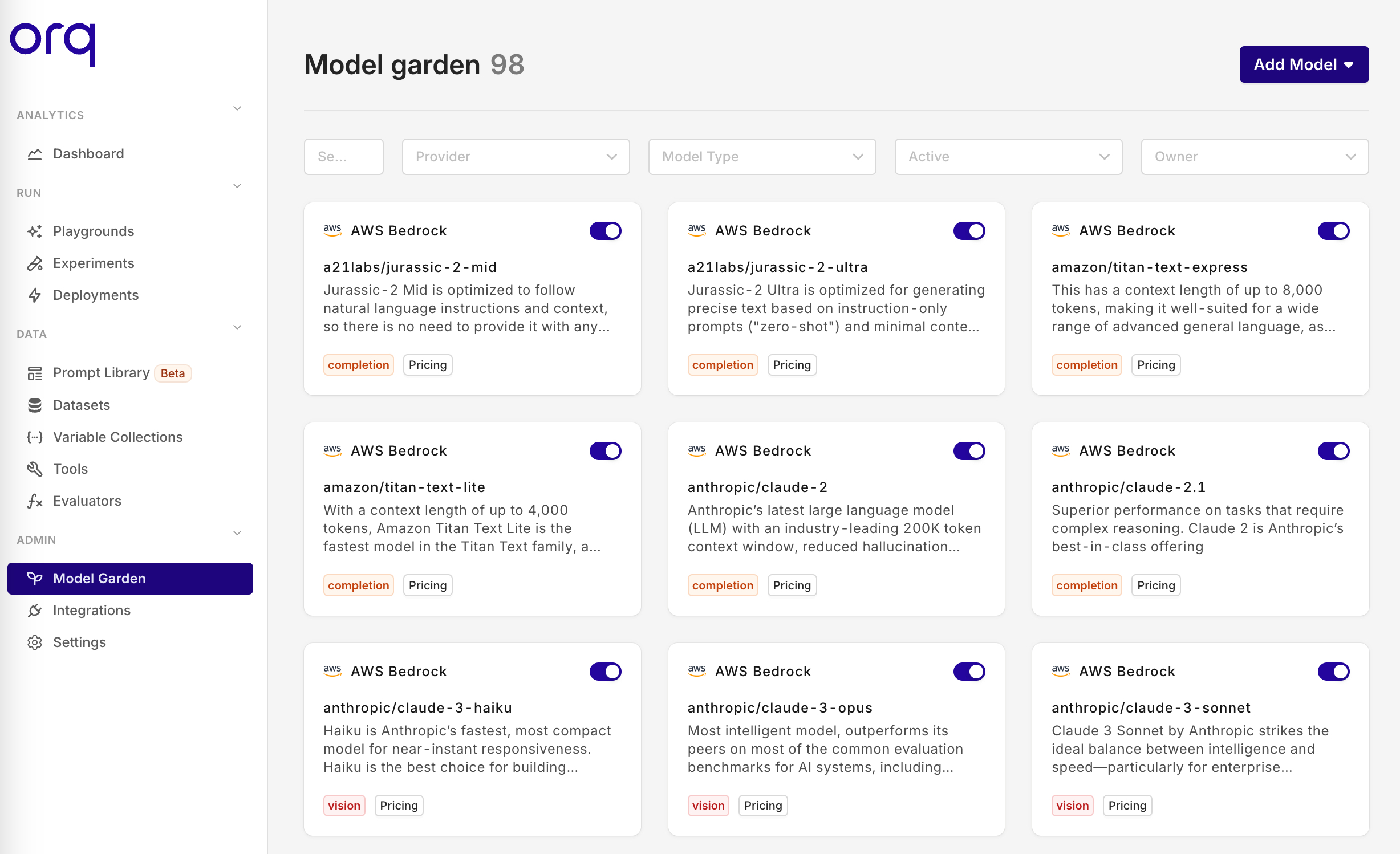 **orq.ai** lets you use a wide variety of models to fit your business needs.