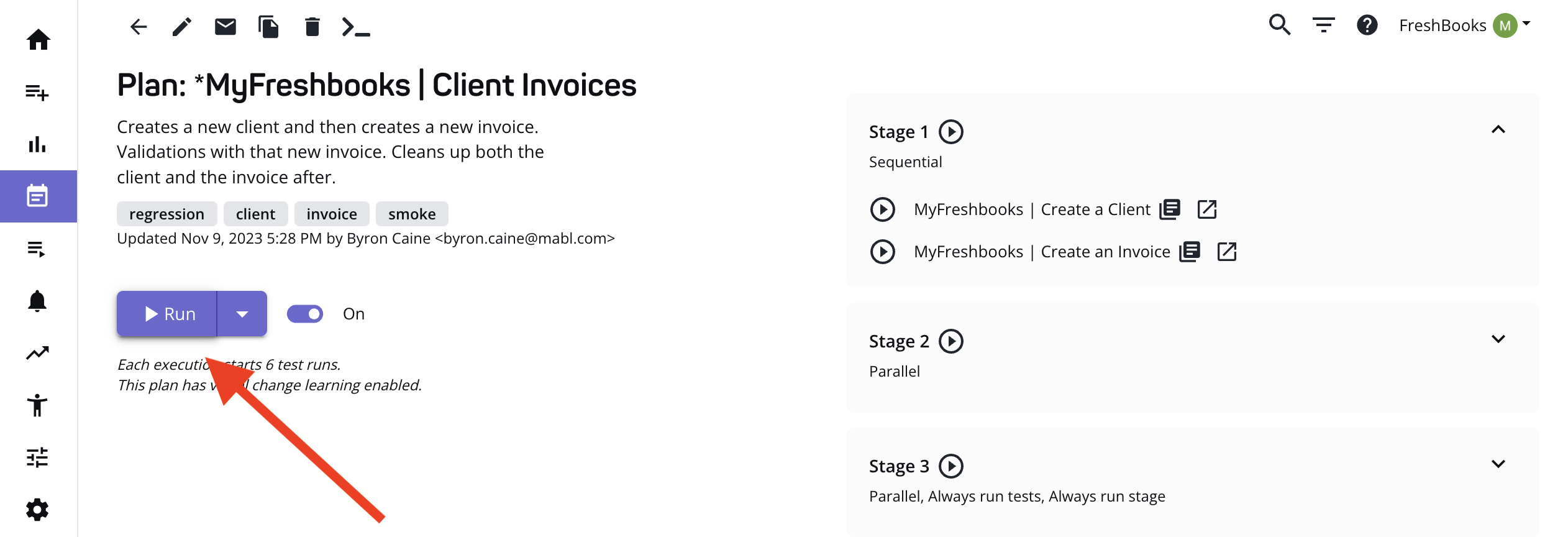 Running a plan from the Plan Details page