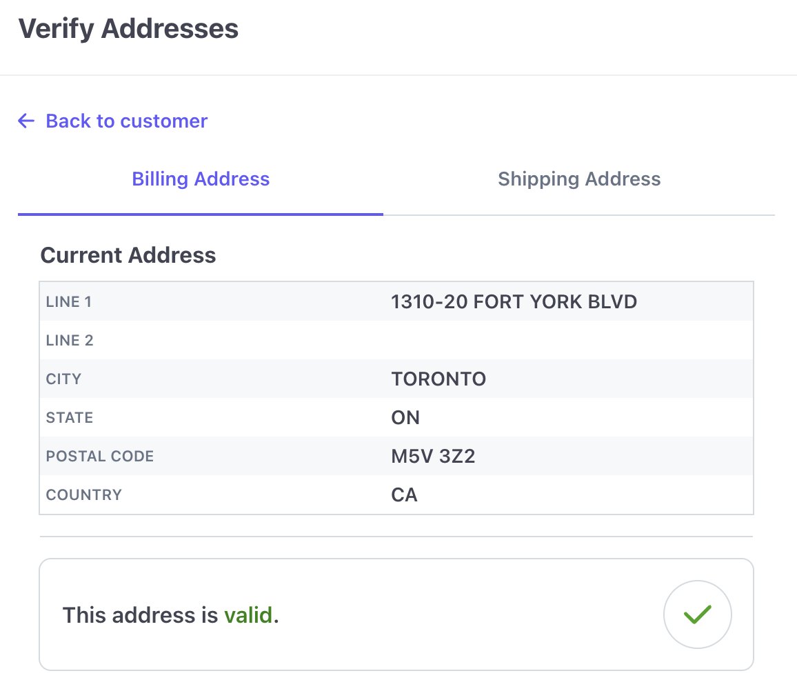 PostGrid's Customer Address Verification menu