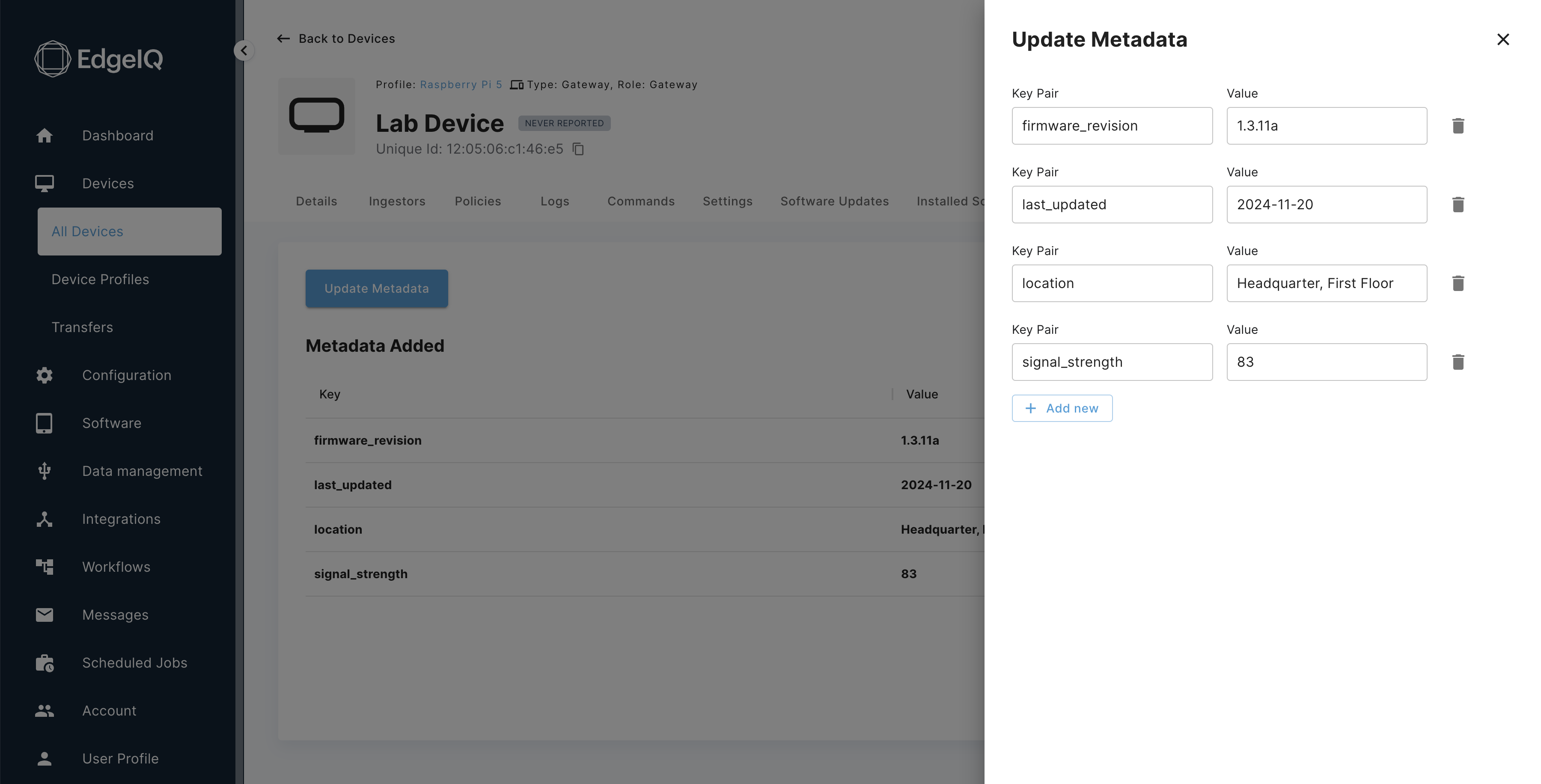 Updating Device Metadata on the Device Details Page