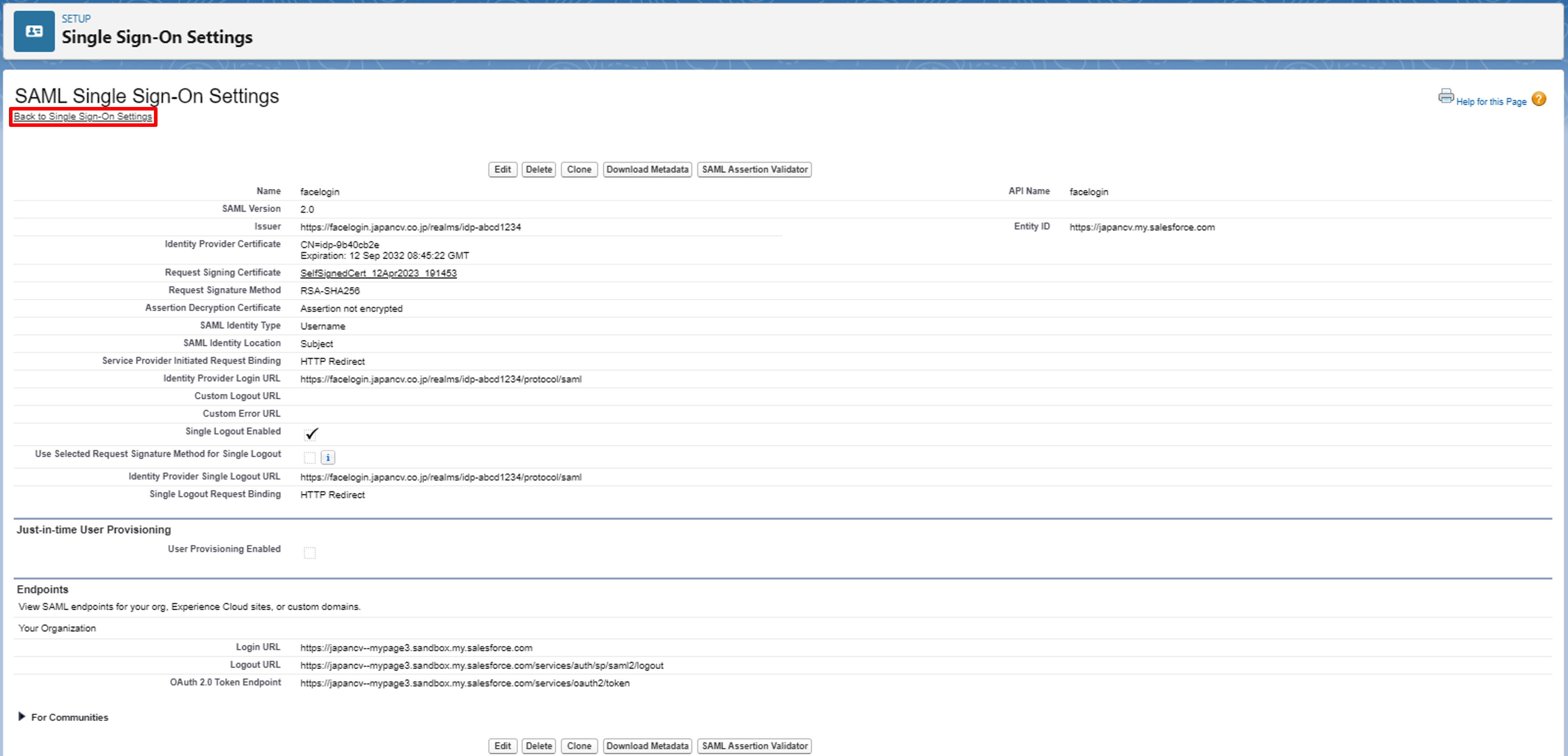 Return to the SAML SSO settings