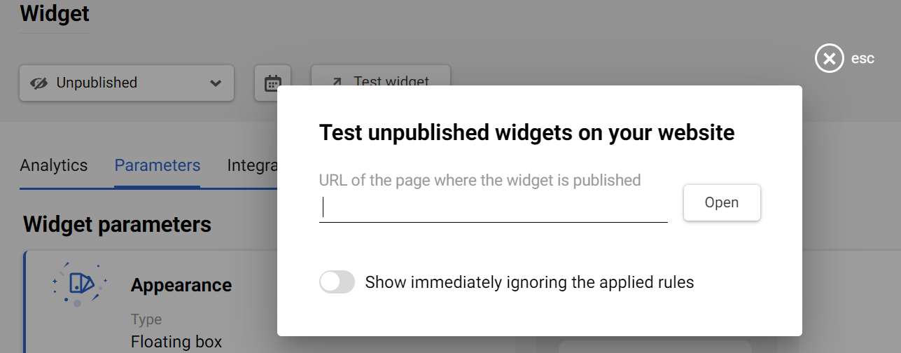 Test unpublished widget