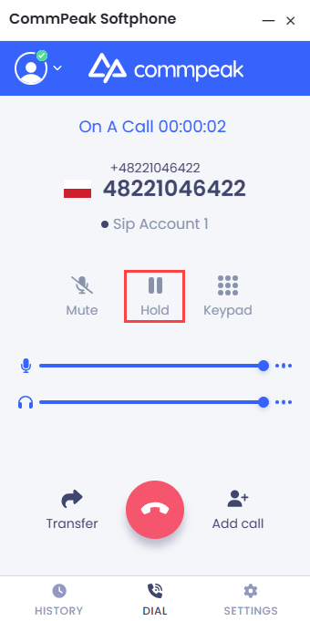 Screenshot of the Hold button