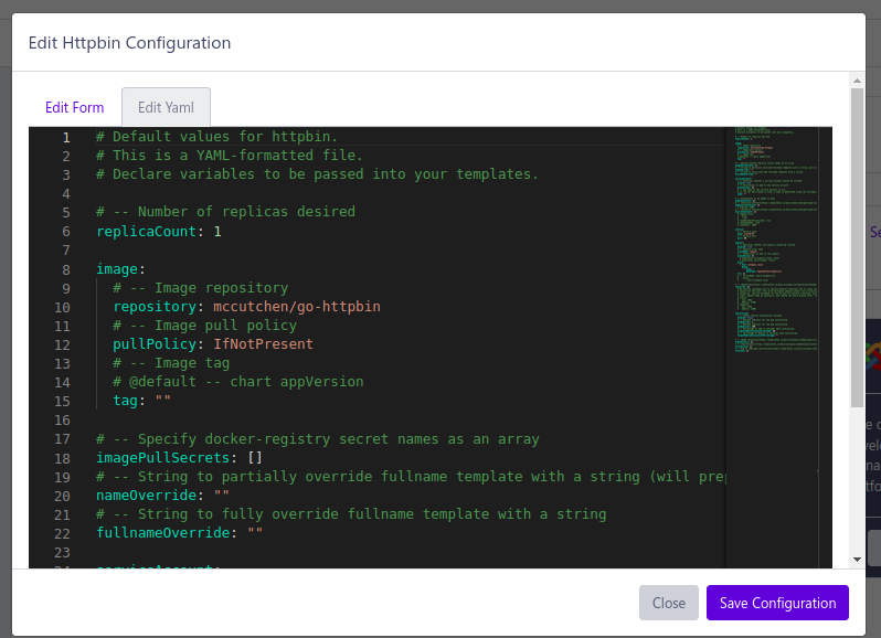 Edit Configuration - Edit yaml