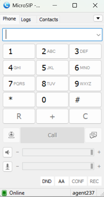 Screenshot of the cofigured softphone