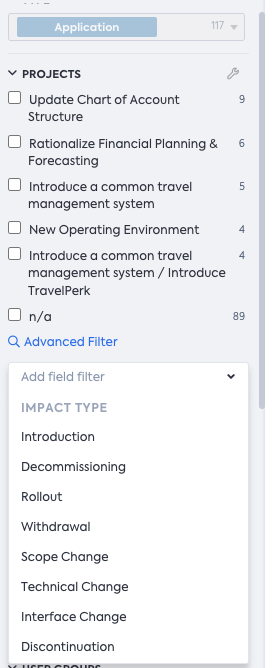 Impact Type filtering options