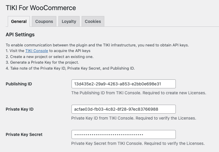 TIKI for WooCommerce - Key Config