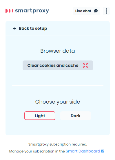 Features –  Clear cookies and cache