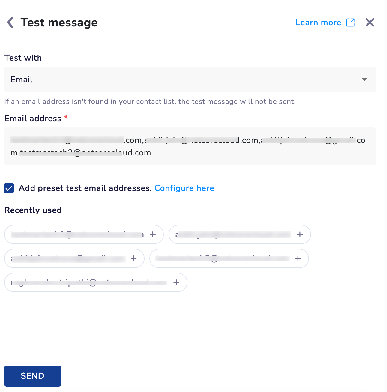 Configure Test message module