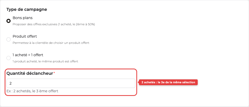 Les 3 configurations de campagne Bons plans