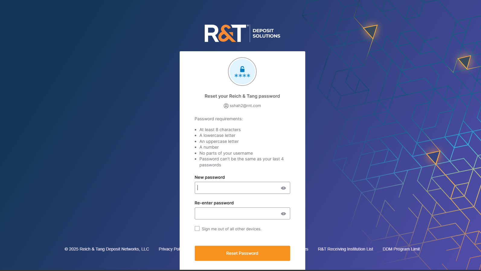 Reset Password screen