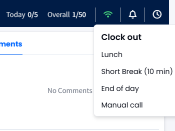 Screenshot with selecting a clock out reason