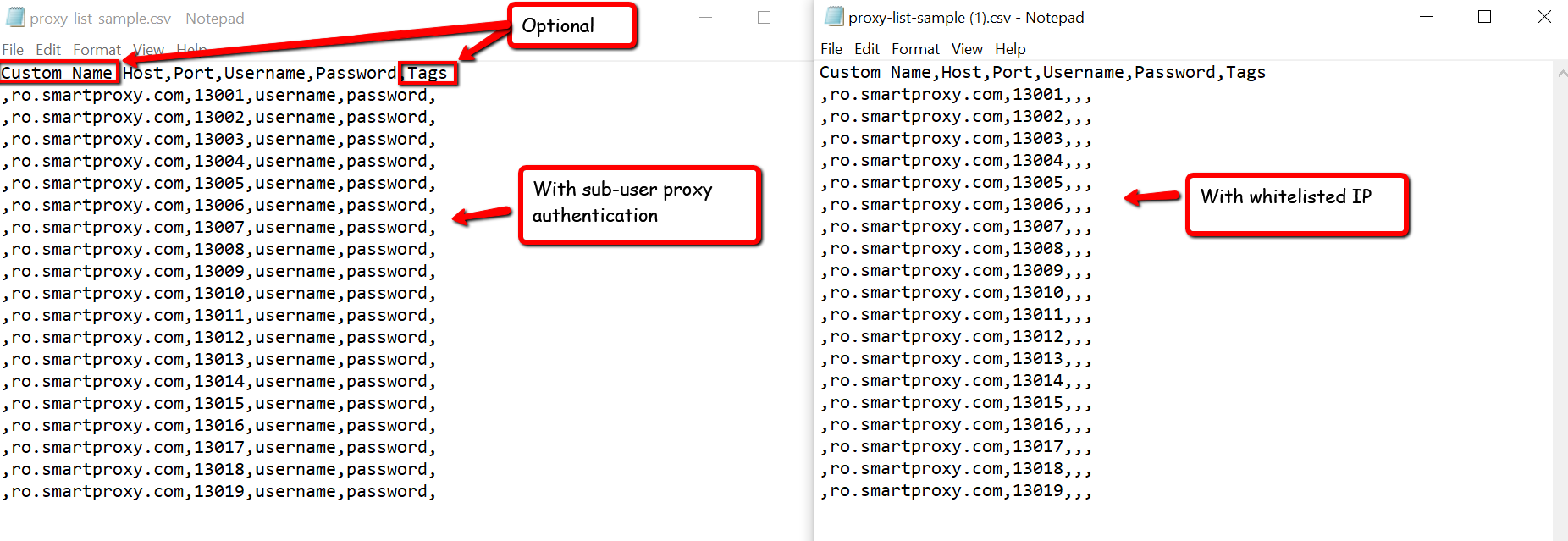 Ghost Browser proxy list sample in CSV format