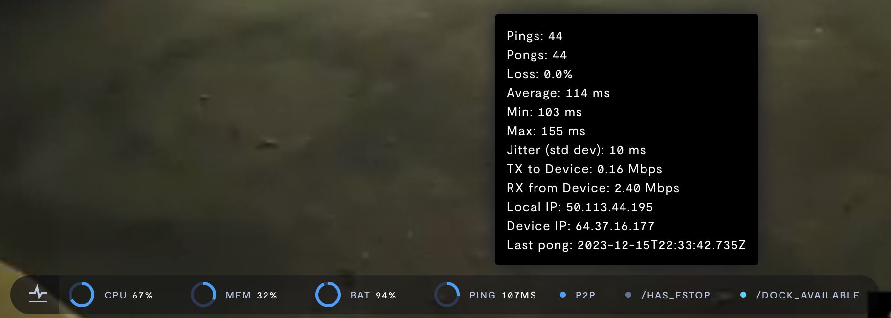 Hovering over the ping indicator