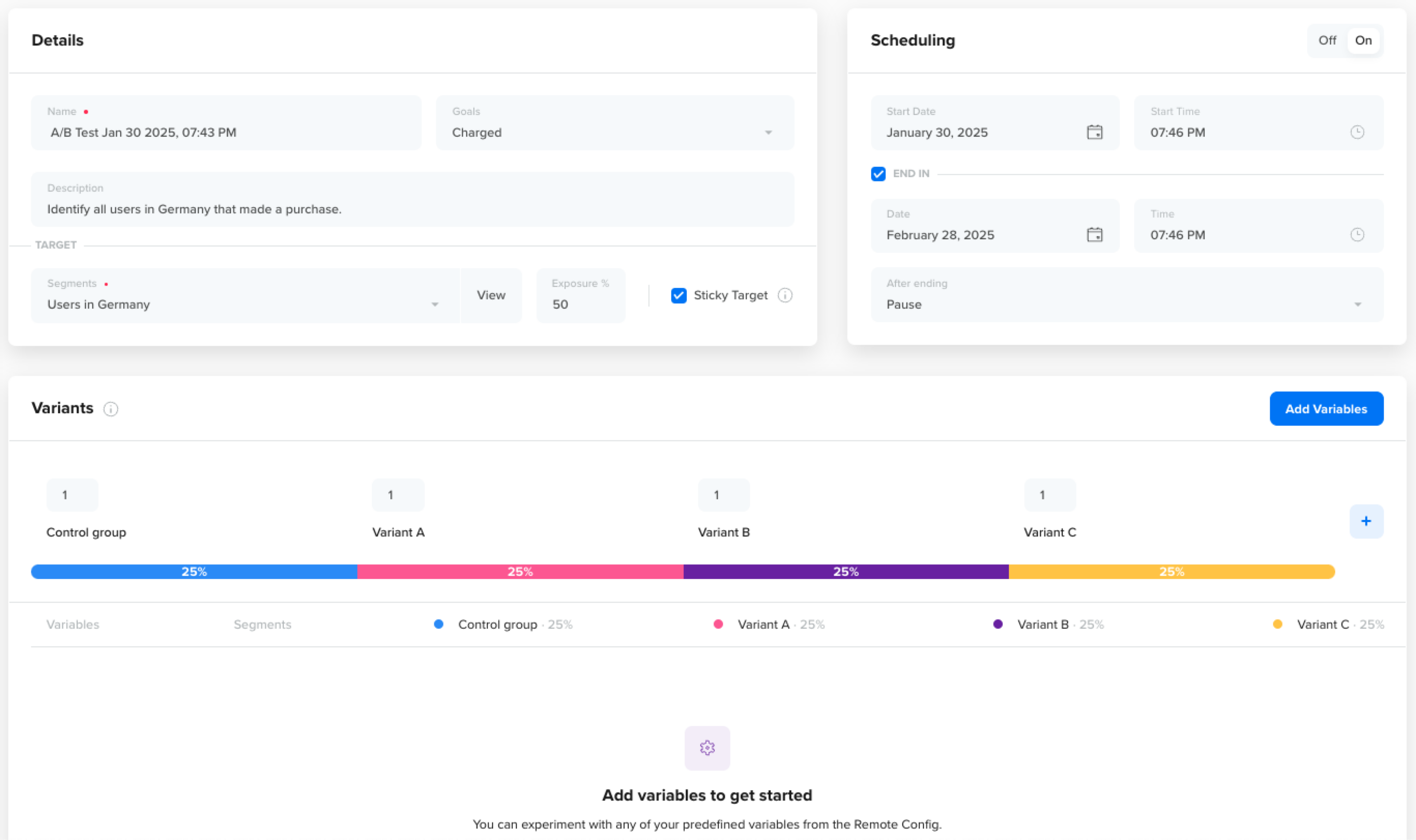 Create AB test for product experiences