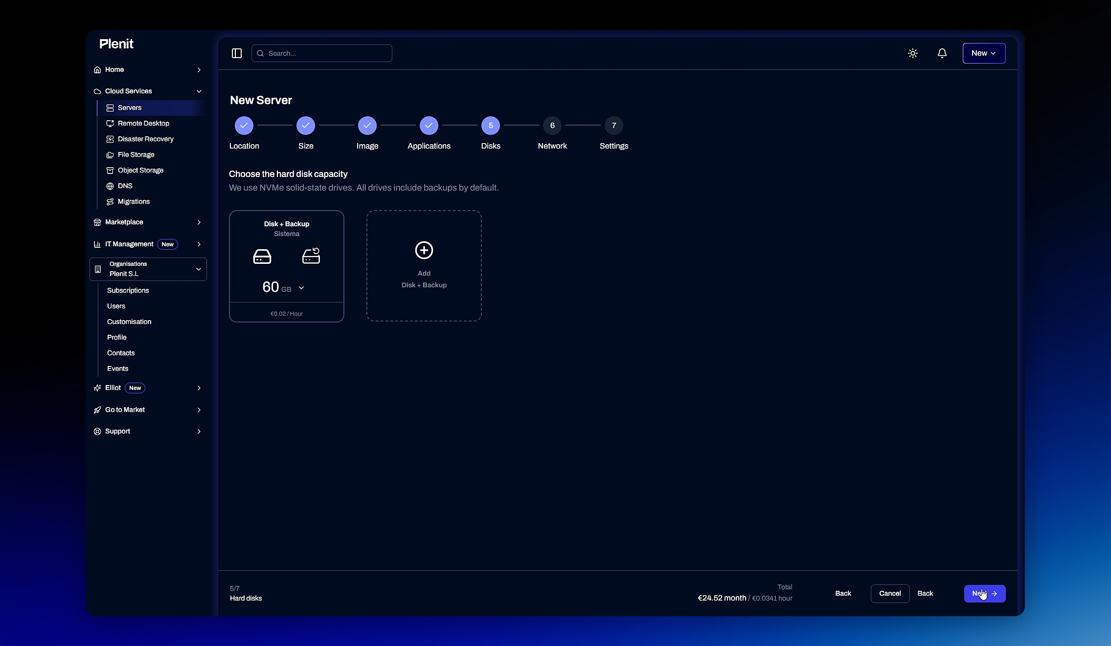 Configuración de disco y backup