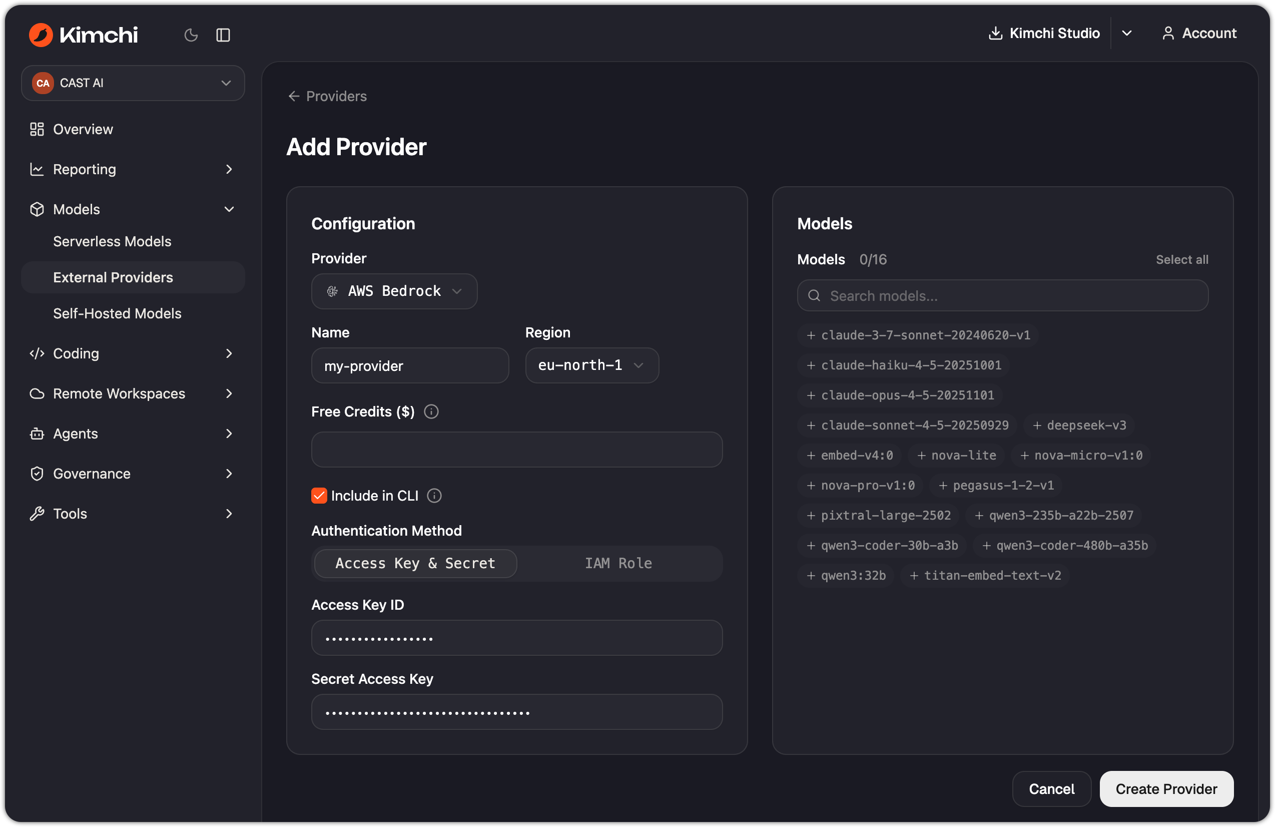 The completed AWS Bedrock configuration