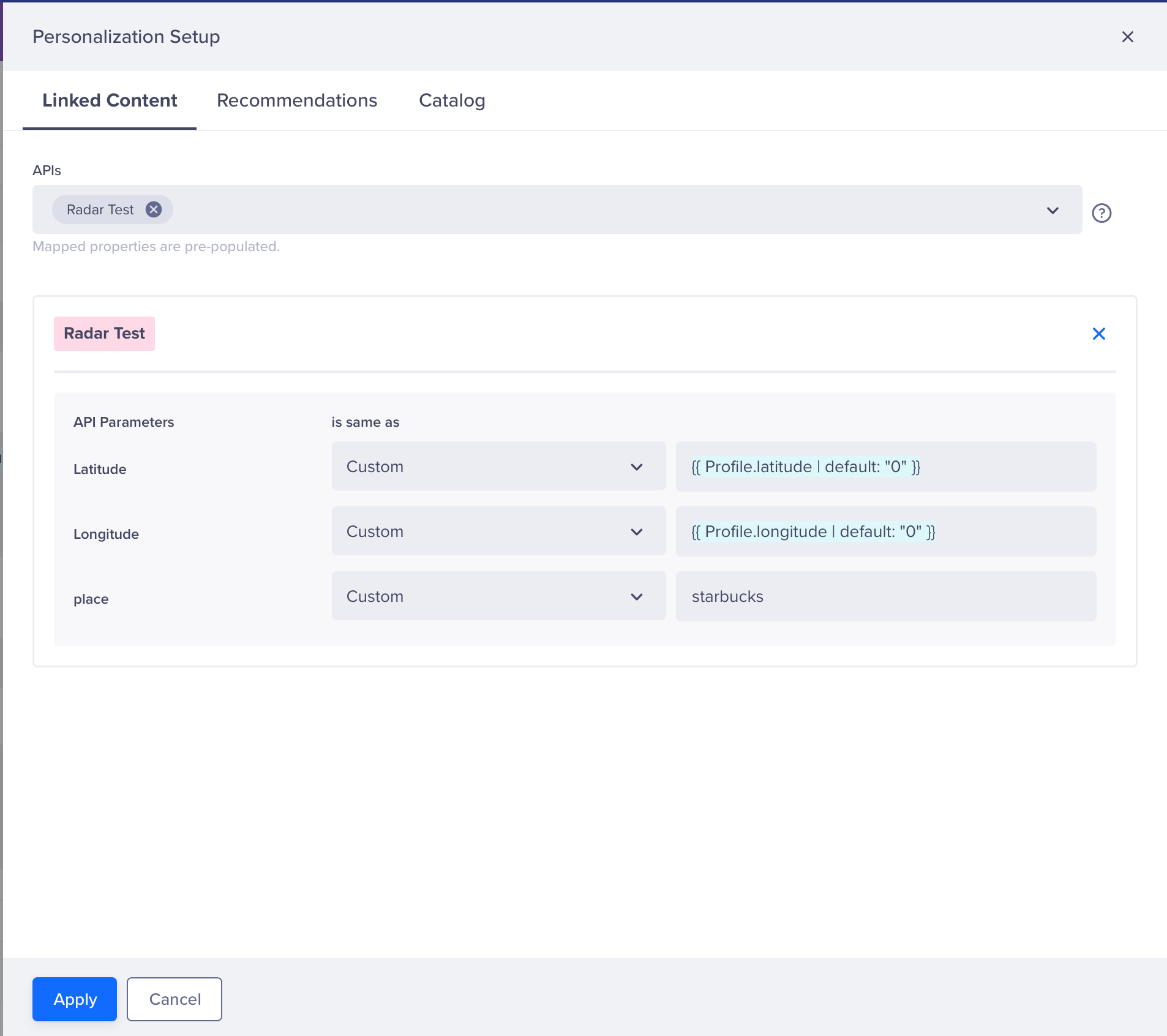 Set API Parameters