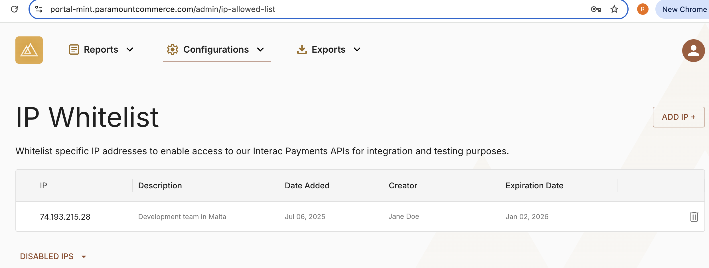 List of Whitelisted IPs
