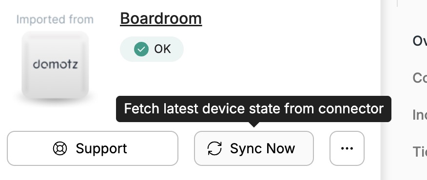 The Sync now button on a device page The Sync now button, active, on a device imported by a cloud connector