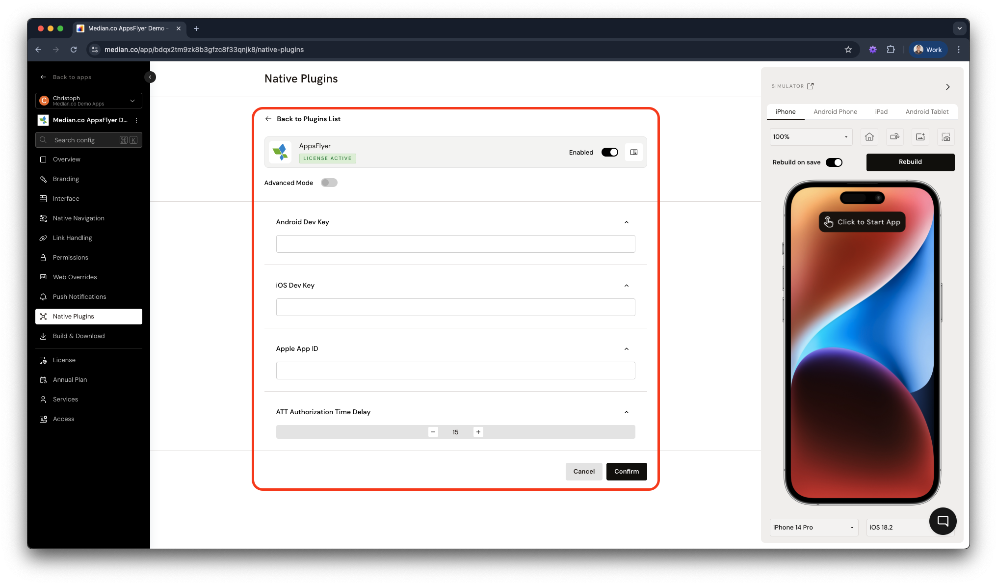 Median AppsFlyer Plugin Configuration