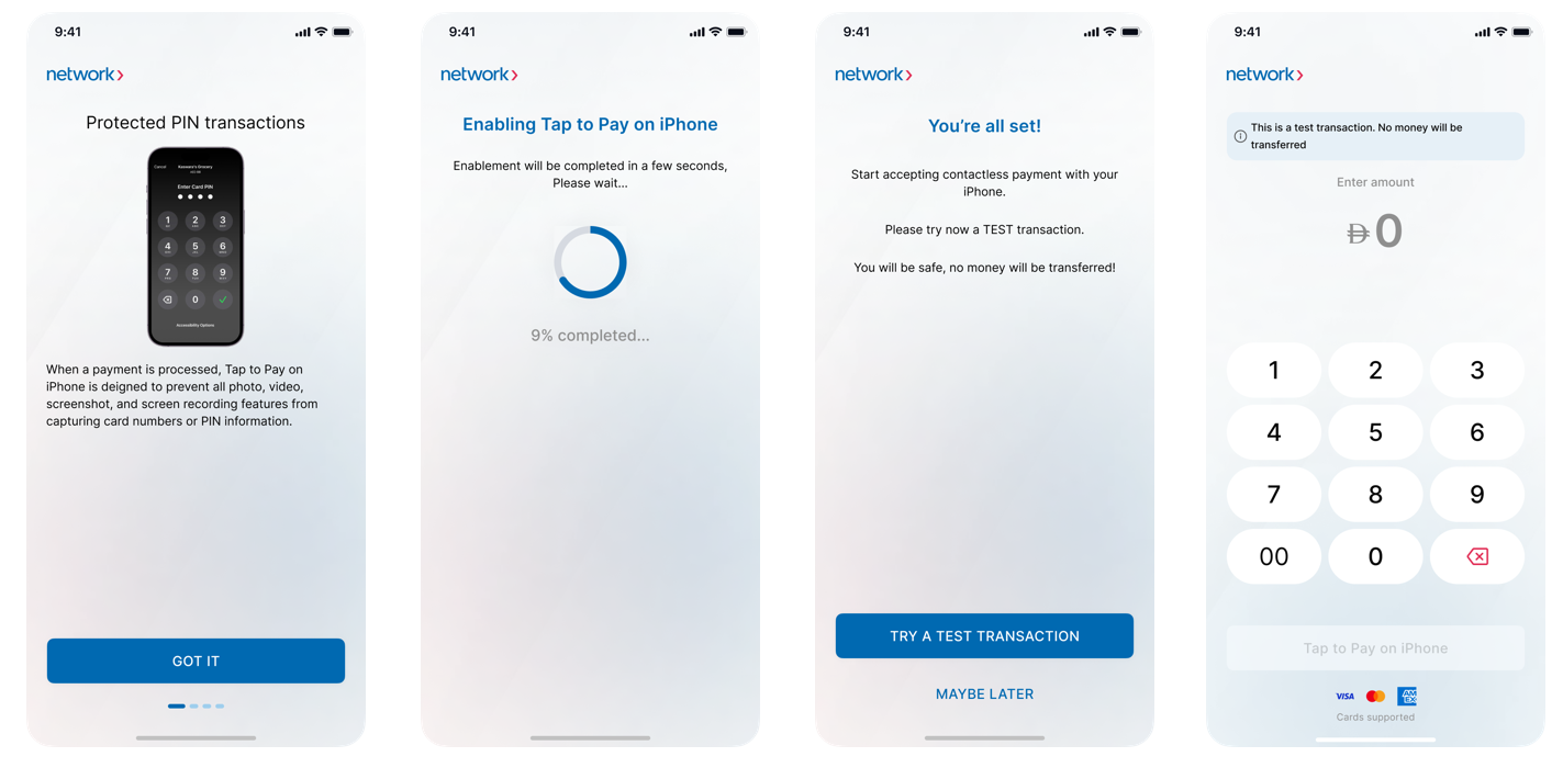 Test transaction details screen, on tap to pay.