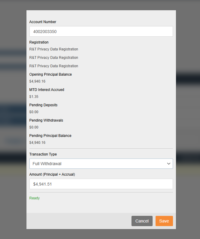 Enter Full Withdrawal Amount