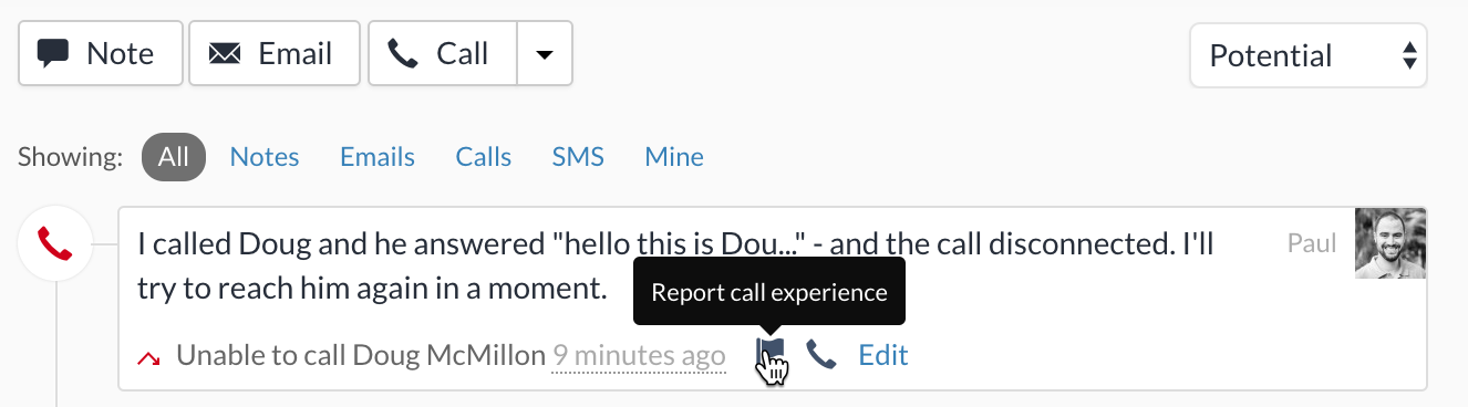 Click the flag to report your call quality experience.