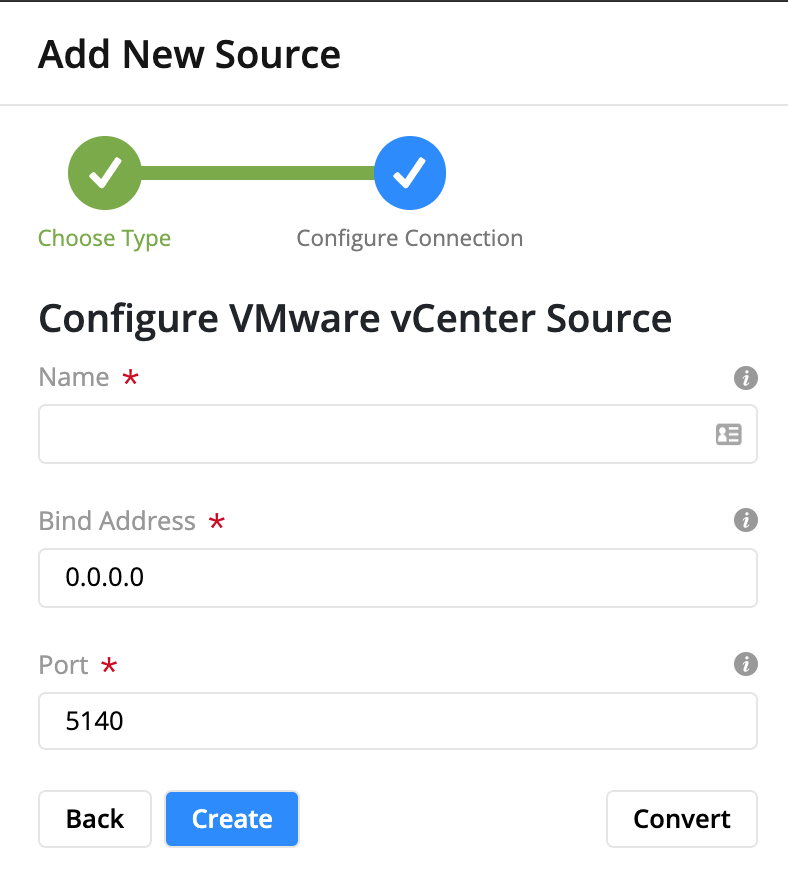VMware vCenter Log Configuration Form