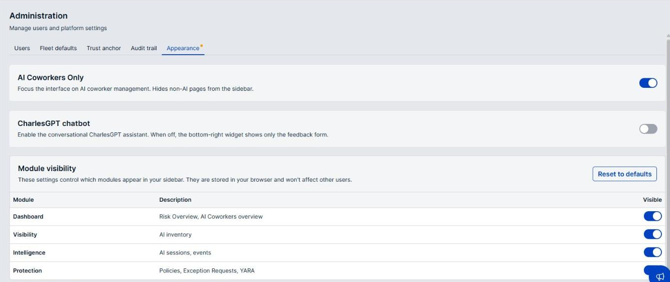 The Appearance tab
