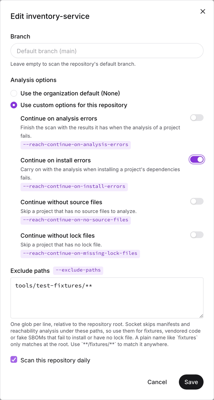 The Edit repository dialog