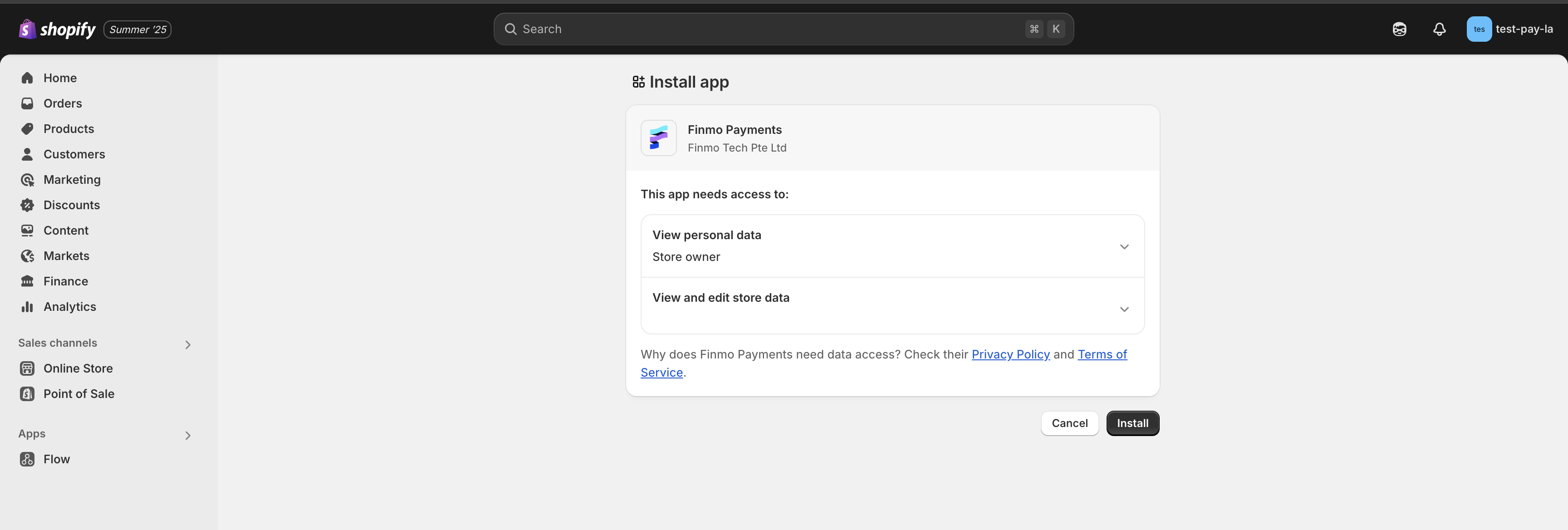 Installing Finmo Payments app on your Shopify store