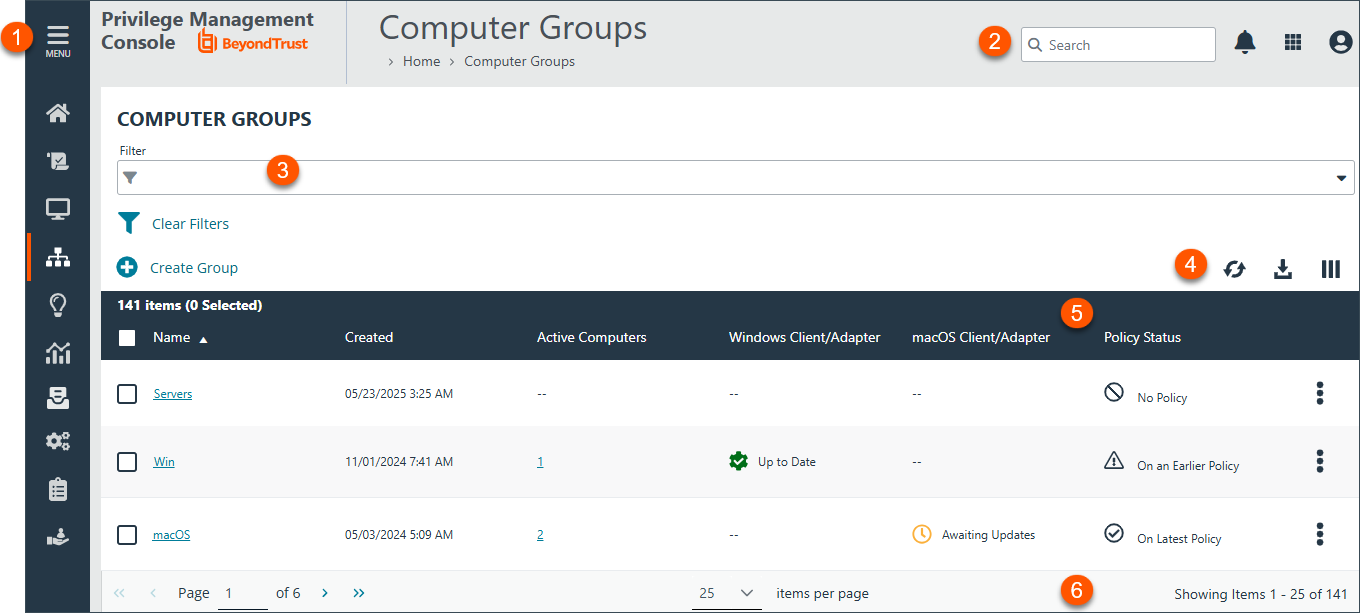 Endpoint Privilege Management for Windows and Mac Computer Groups page