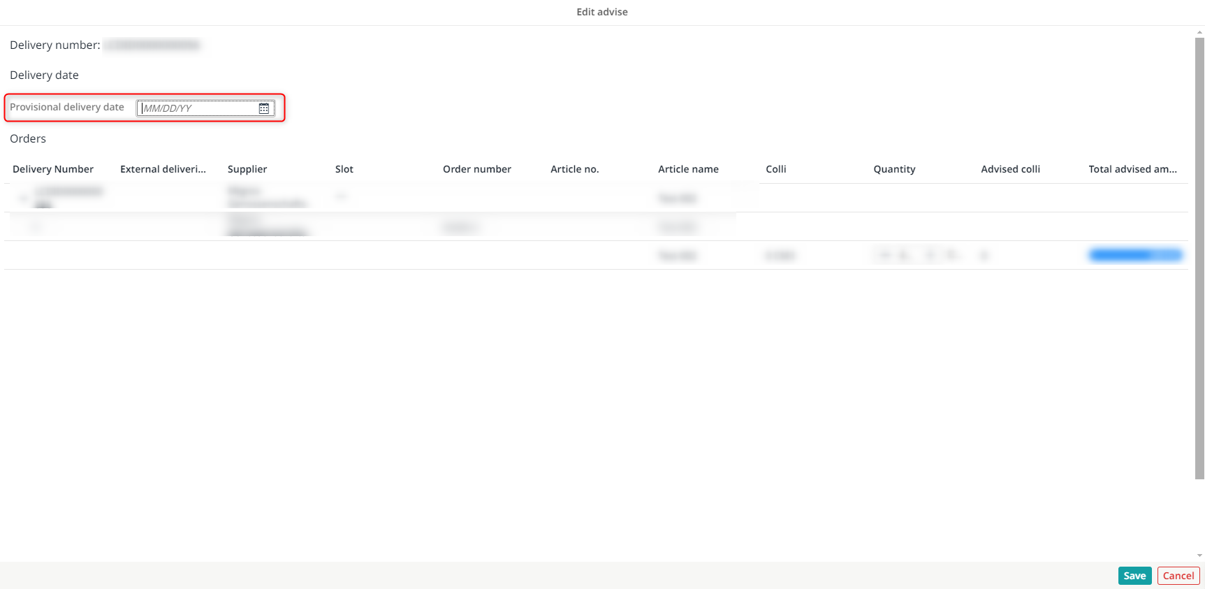 Provisional delivery date as mandatory field