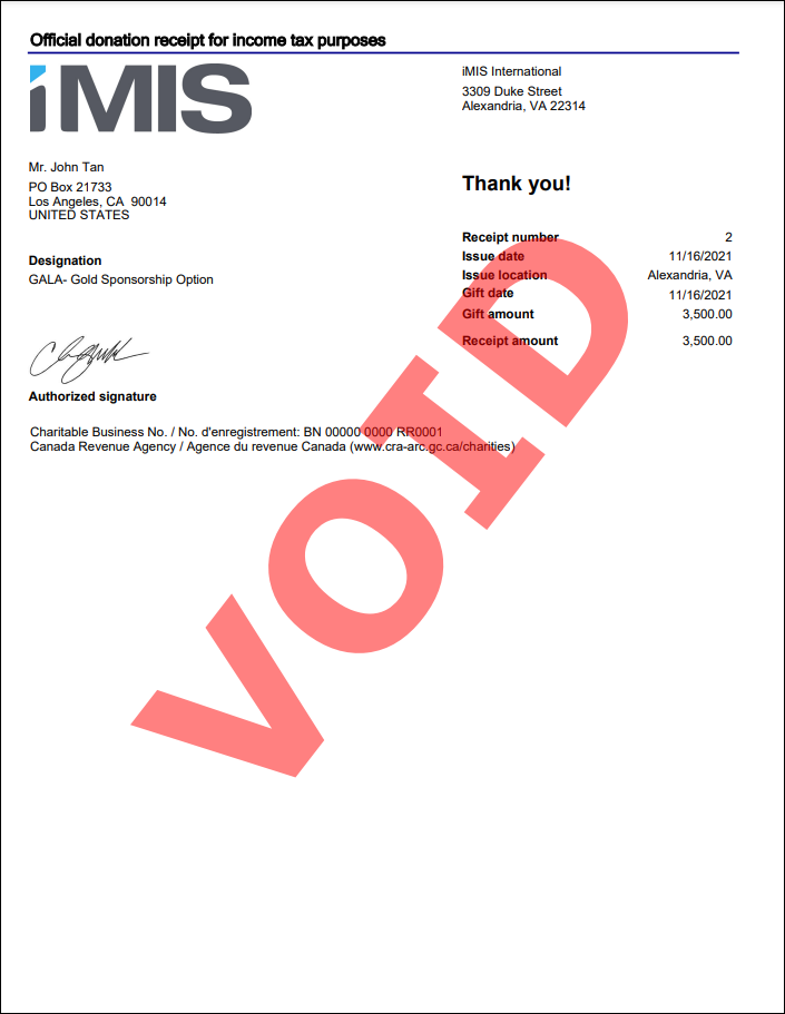 Receipt that has been voided