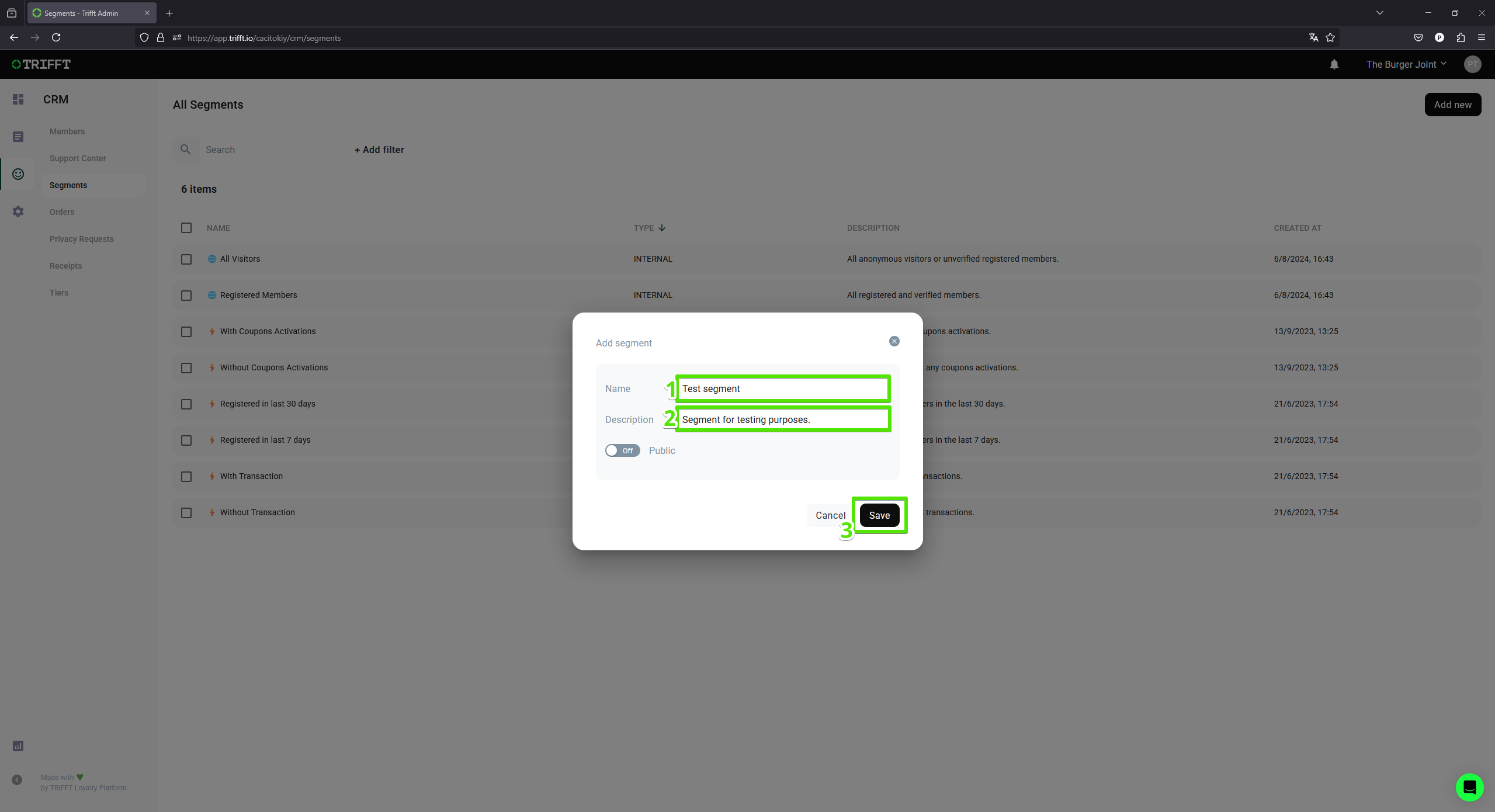 Setup the name and description of your segment.