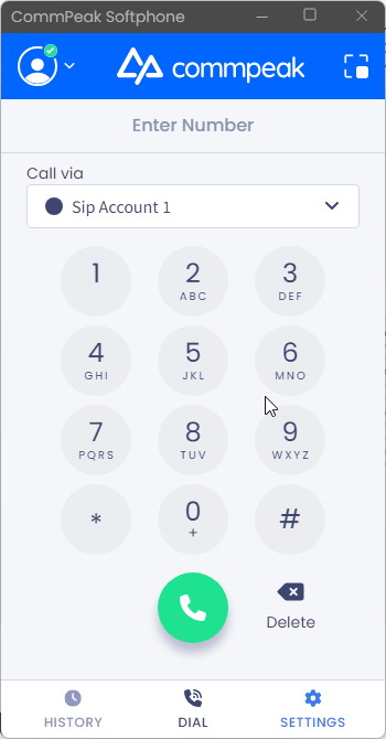 Screenshot of the Dial tab
