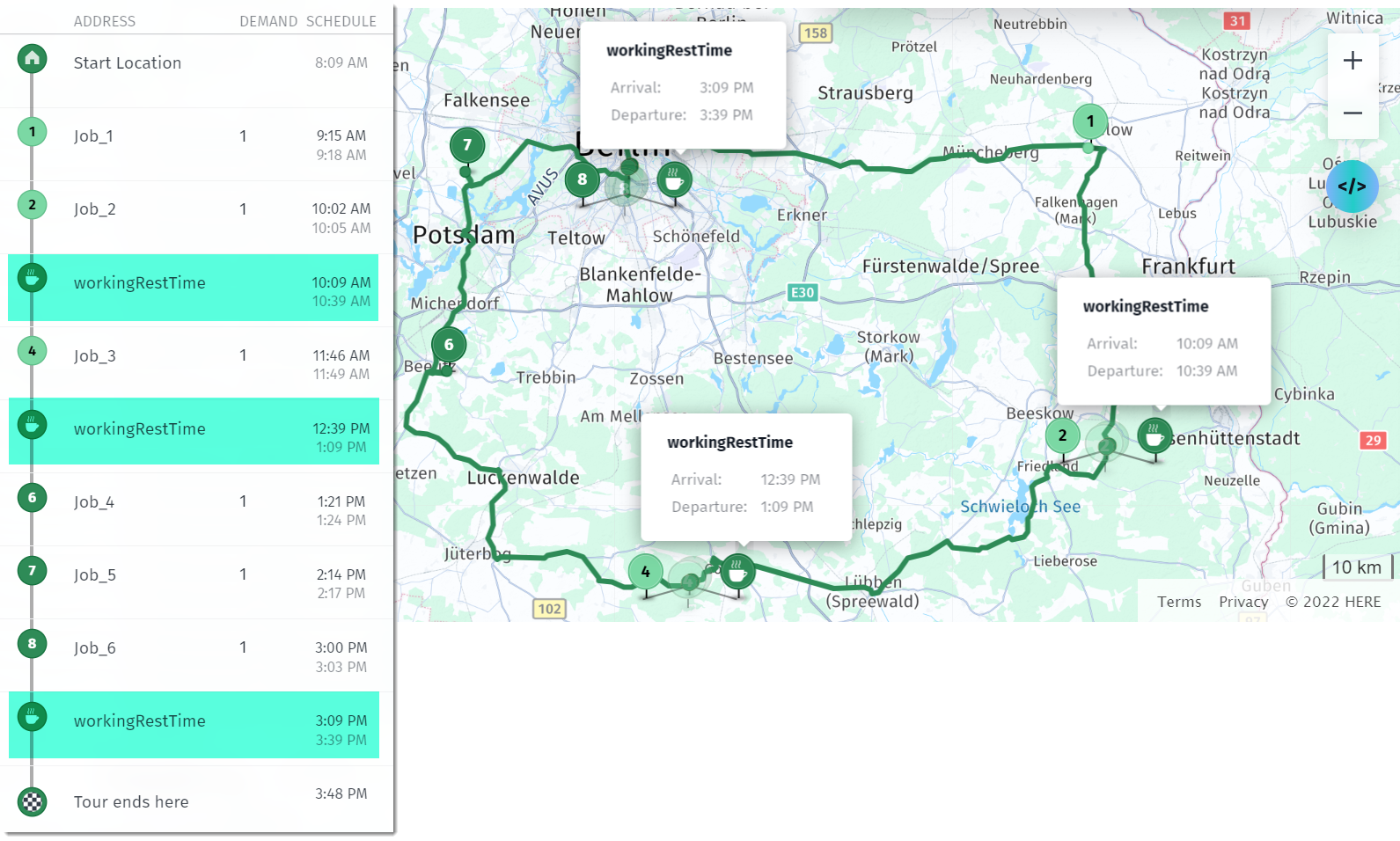 A solution with working rest times