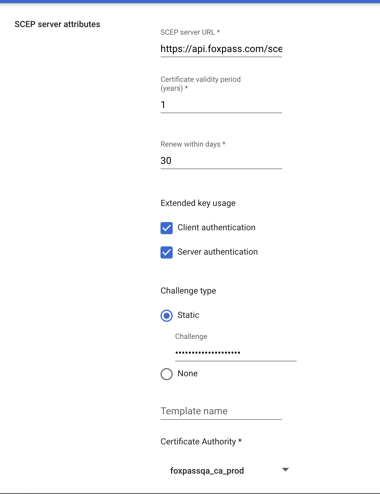 Sample SCEP profile