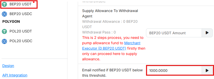 Set threshold for allowance balance on WEB.