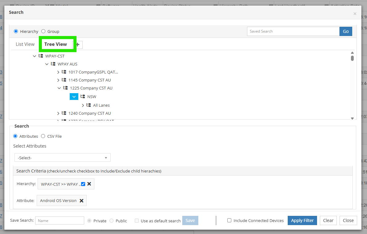 Advanced Search in Tree View