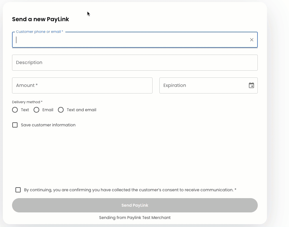 Video showing how to fill in the required information to send a PayLink
