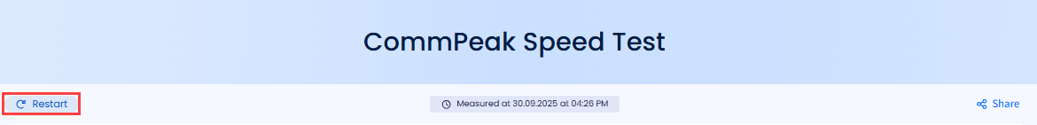 Screenshot of the results of the CommPeak Speed Test