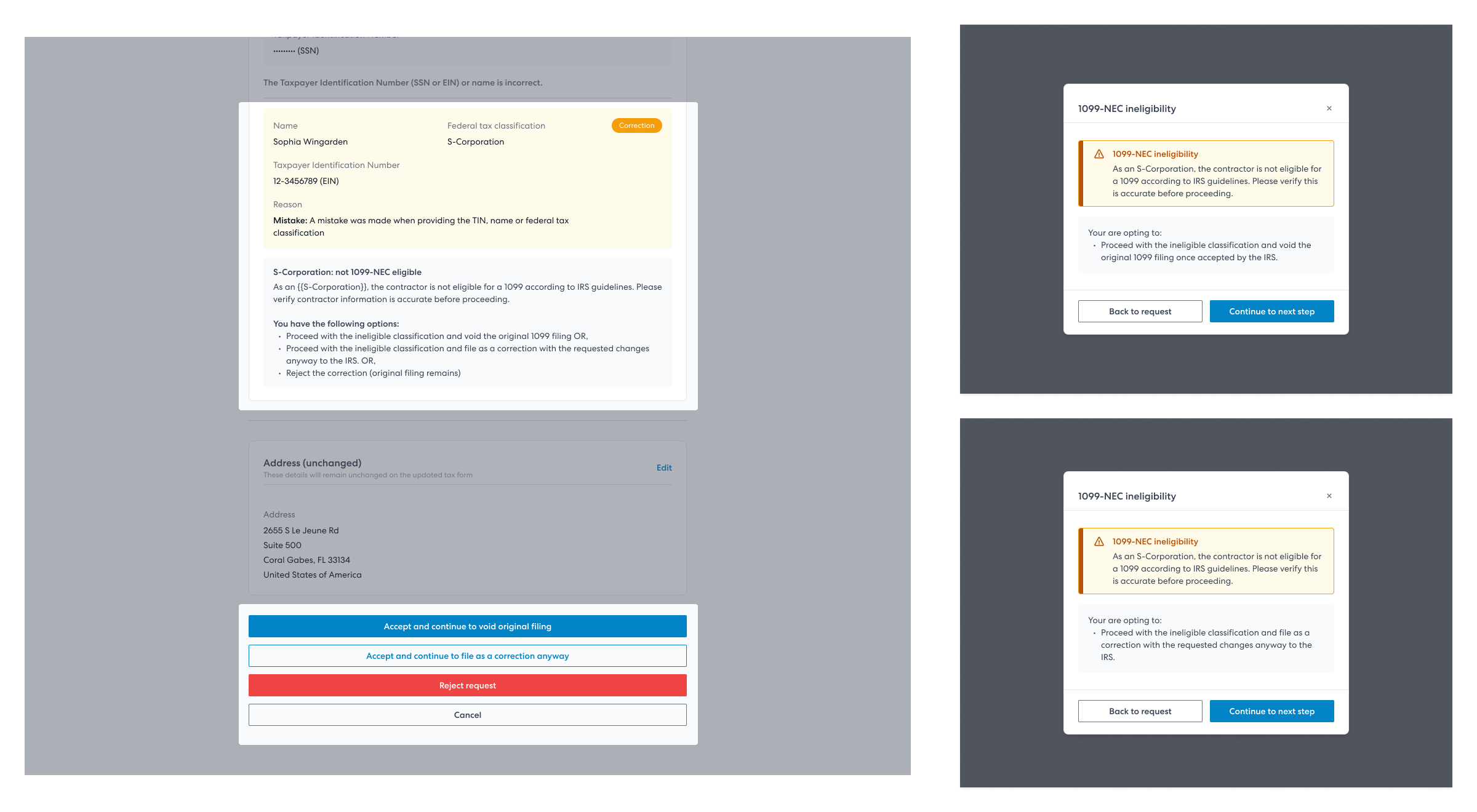 Payer view of correction requests with ineligible tax classification changes (guidance along the way)