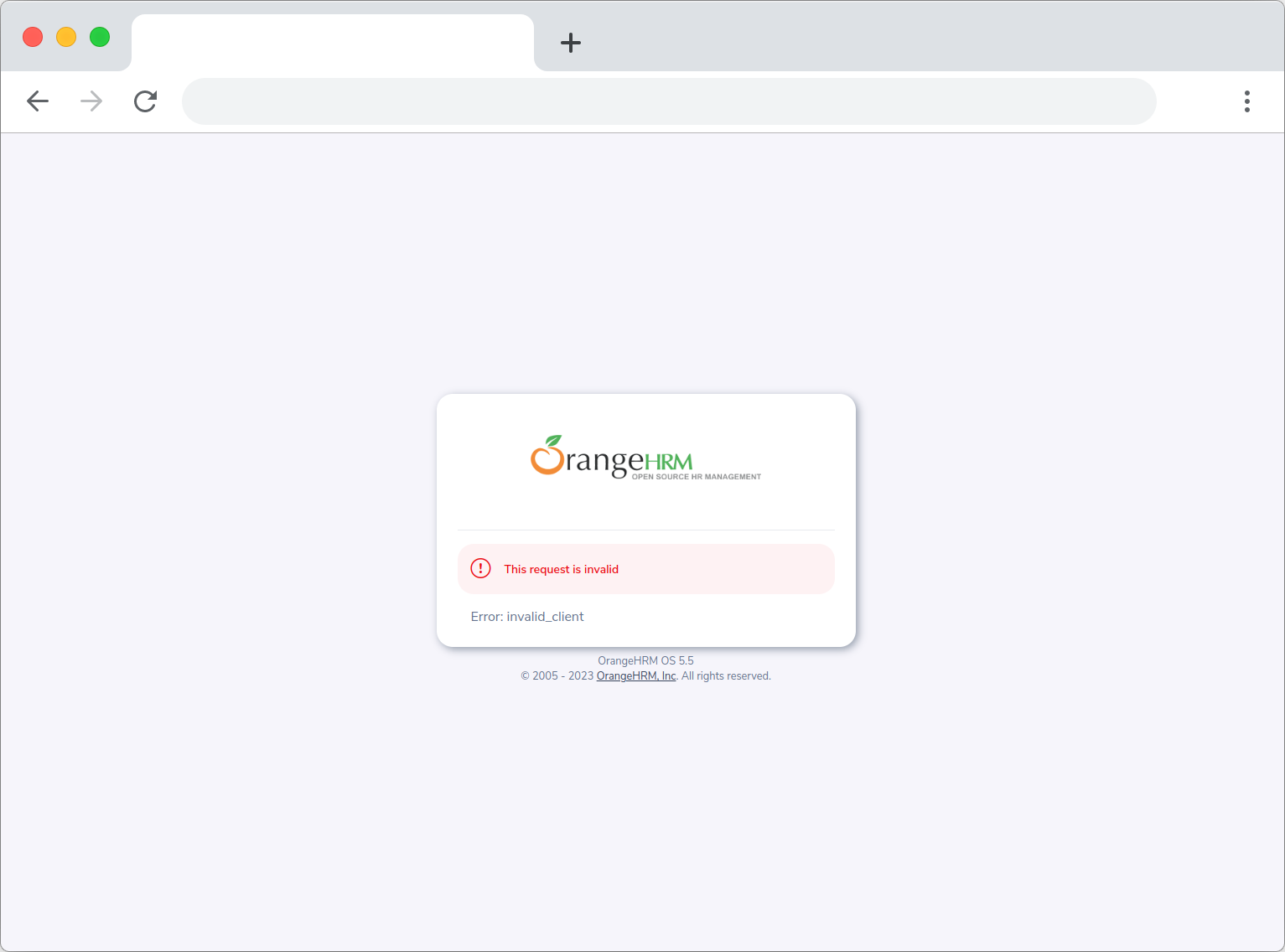 Authorization Request Error Screen